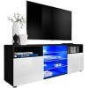 ExtremeFurniture T38 Meuble TV, Carcasse en Noir Mat/Façade en Blanc Brillant + LED Bleues