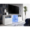 Komodee, Meuble Banc TV Urbino, Blanc/Blanc, Largeur 140cm x Hauteur 53cm x Profondeur 35cm, LED Bleues, pour Salon, Chambre