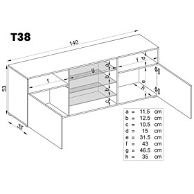 Komodee, Meuble Banc TV Urbino, Blanc/Blanc, Largeur 140cm x Hauteur 53cm x Profondeur 35cm, LED Bleues, pour Salon, Chambre