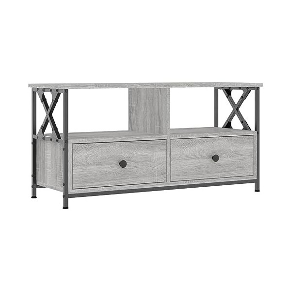 vidaXL Meuble TV chêne fumé 90x33x45 cm Bois dingénierie et Fer