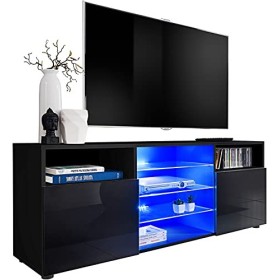 Meuble TV Unité pour Salon avec 3 Étagères en Verre, Grand Espace de Rangement, LED, 140 x 53 x 35 cm, jusquà 65" TV, Design