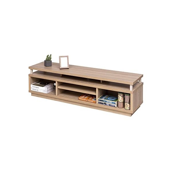 Iris Ohyama, Meuble TV, Meuble tele, Banc TV, Support télévision pour ecran jusquà 65 pouces, 5 Etagères, Sortie-câbles, Con