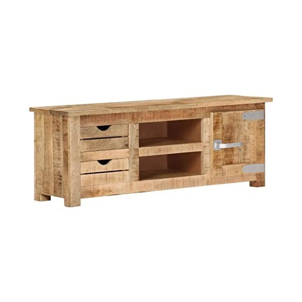 Hovothy Meuble TV 120x35x45 cm Bois de Manguier Massif avec Une Finition Naturelle Buffet TV Espace de Divertissement Charme 