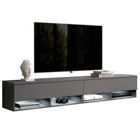 Furnix Alyx - Meuble TV bas - 200 x 34 x 32 cm l x H x P - Sans éclairage LED - 4 compartiments avec porte « Push Click », 