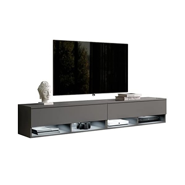 Furnix Alyx - Meuble TV bas - 200 x 34 x 32 cm l x H x P - Sans éclairage LED - 4 compartiments avec porte « Push Click », 