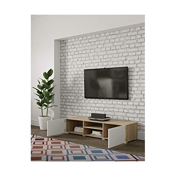 Temahome Banc TV Podium 140 2 portes, Rovere E Bianco, 140 x 42 x 31 cm L-P-A 