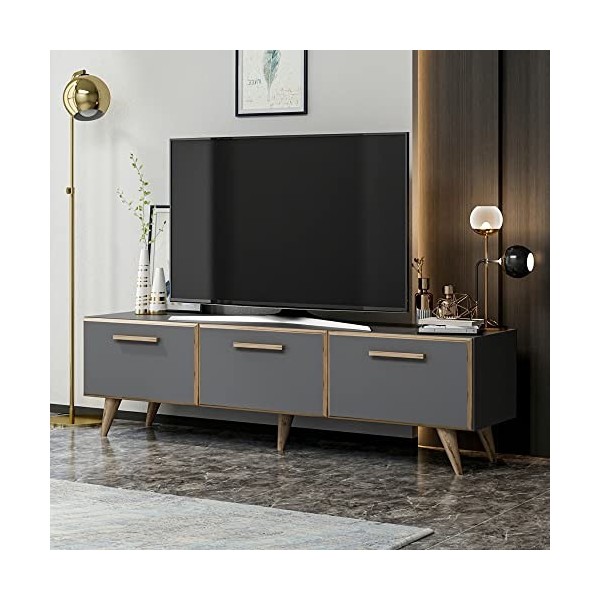 [en.casa] Meuble TV de Salon à 3 Portes Support Banc Télé avec Espaces de Rangement Panneau de Particules Plastique 45 x 160 