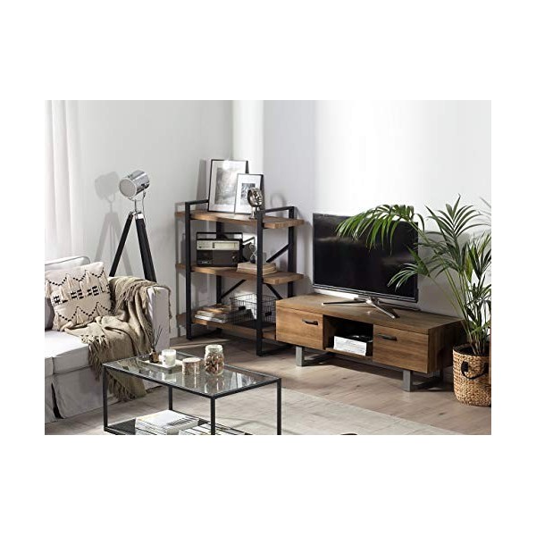 Beliani Meuble TV à 2 Portes en Bois Foncé pour Rangement et Gestion des Câbles Timber