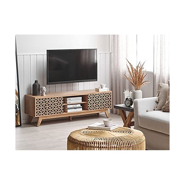 Meuble TV Buffet Design Effet Bois Clair avec 2 Compartiments à Portes Spacieux Meuble Tendance pour Intérieur Rétro Beliani