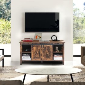 YU YUSING Meuble TV Lowborad pour téléviseur jusquà 55 pouces, buffet de cuisine, 120 cm, avec 2 portes et étagères, meuble 