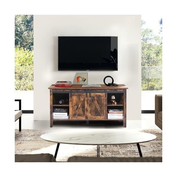 YU YUSING Meuble TV Lowborad pour téléviseur jusquà 55 pouces, buffet de cuisine, 120 cm, avec 2 portes et étagères, meuble 