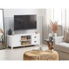 Meuble TV Buffet Blanc en Bois dIngénierie avec 2 Tiroirs et Porte Étagères et Trous Passe-câble pour Salon au Style Rustiqu