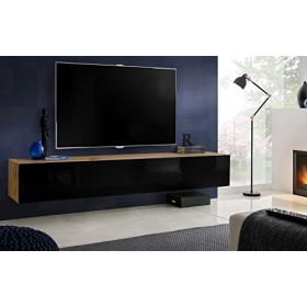 ExtremeFurniture T34-200 Meuble TV, Carcasse en Wotan Mat/Façade en Noir Brillant