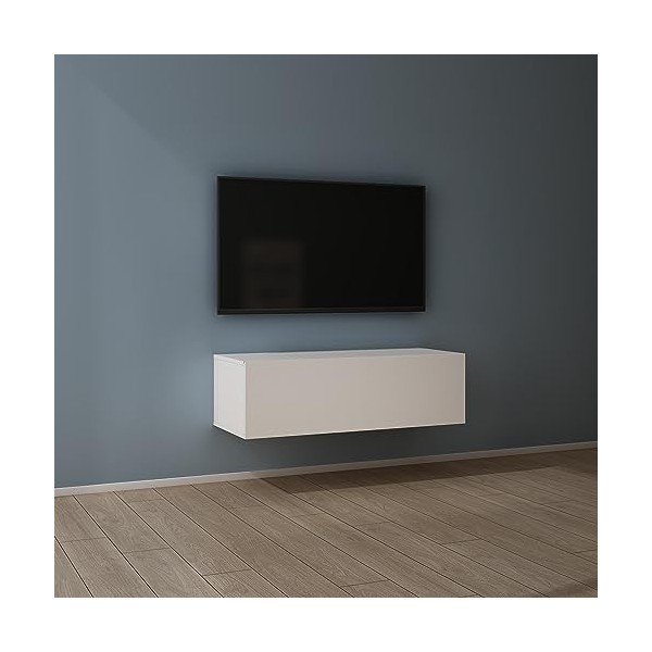 Mai & Mai Meuble TV Suspendue Armoire avec Soft-Close Table TV pour Le Salon Blanc Mat 100x40,2x30 cm TC002