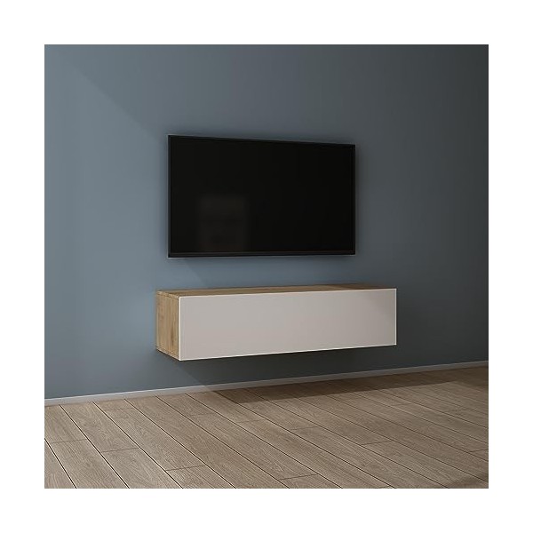 Mai & Mai Meuble TV Suspendue Armoire avec Soft-Close Table TV pour Le Salon Blanc Mat 100x40,2x30 cm TC002