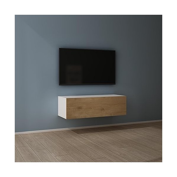 Mai & Mai Meuble TV Suspendue Armoire avec Soft-Close Table TV pour Le Salon Blanc Mat 100x40,2x30 cm TC002