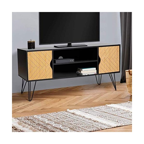 IDMarket - Meuble TV Vintage Leoni 2 Portes Motifs Graphiques 113 cm