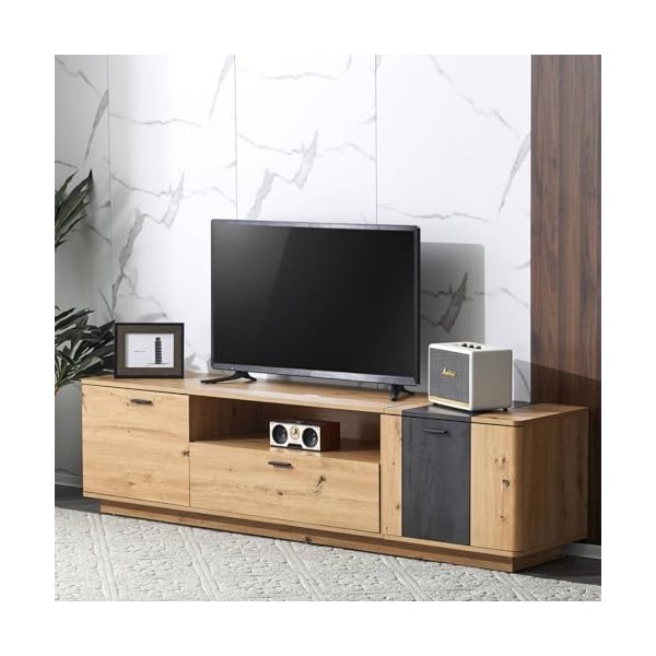 Sweiko Meuble TV, centre de divertissement, buffet avec 2 portes et 1 tiroir, console multimédia, meuble TV pour téléviseur d