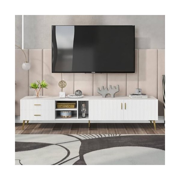 Sweiko Meuble TV, centre de divertissement, buffet avec 2 portes et 1 tiroir, console multimédia, meuble TV pour téléviseur d
