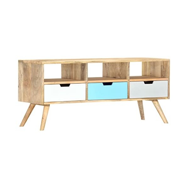 Meuble TV 110x35x48 cm Bois de manguier Massif - Meuble Chambre, Support Télé pour Salon Salle à Manger Chambre, Style Indust