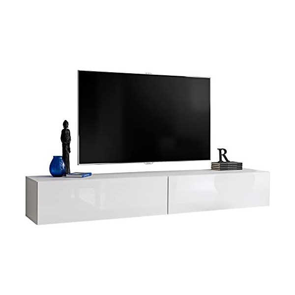 ExtremeFurniture T34-200 Meuble TV, Carcasse en Noir Mat/Façade en Noir Brillant