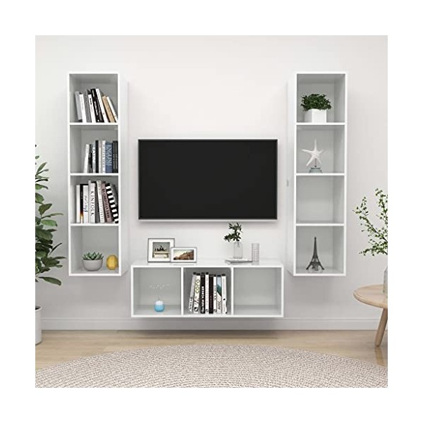 Générique Ensemble de Meuble TV 3 pcs Blanc Brillant Aggloméré,66.5 KG,3079760, Meubles, Meubles TV