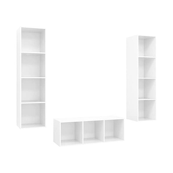 Générique Ensemble de Meuble TV 3 pcs Blanc Brillant Aggloméré,66.5 KG,3079760, Meubles, Meubles TV