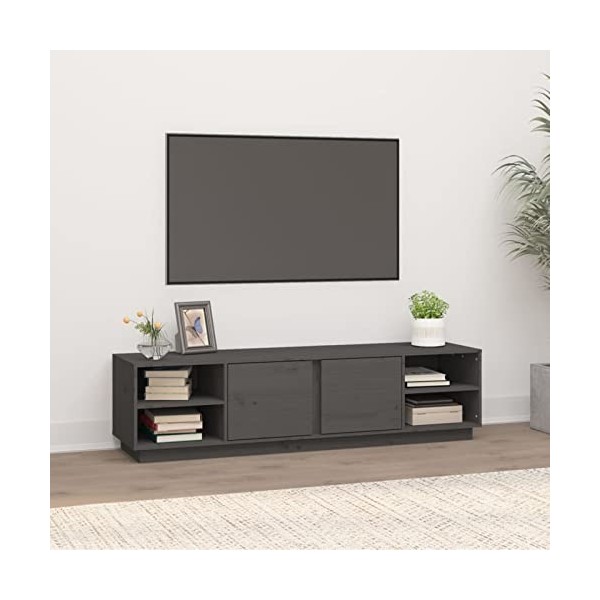 Camerina Meuble TV Gris 156x40x40 cm Bois de pin Massif,Meuble TV,Table Basse Salon Meuble TV,Table Basse LED Couleurs