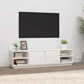 Camerina Meuble TV Blanc 156x40x40 cm Bois de pin Massif,Meuble TV,Table Basse Salon Meuble TV,Table Basse LED Couleurs