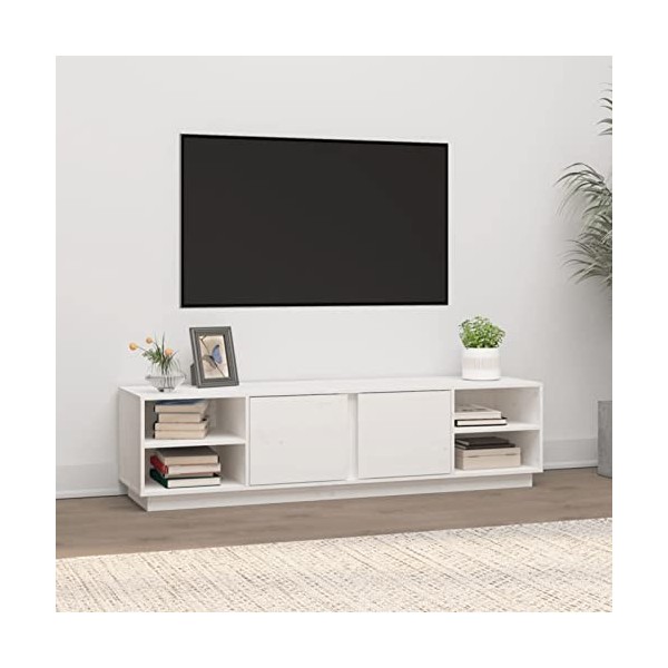 Camerina Meuble TV Blanc 156x40x40 cm Bois de pin Massif,Meuble TV,Table Basse Salon Meuble TV,Table Basse LED Couleurs