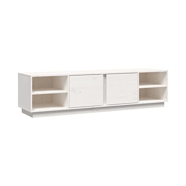 Camerina Meuble TV Blanc 156x40x40 cm Bois de pin Massif,Meuble TV,Table Basse Salon Meuble TV,Table Basse LED Couleurs