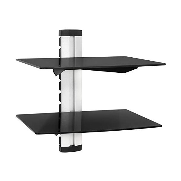TecTake Etagère murale en verre pour lecteurs DVD Blu-Ray Console de jeu PS3 PS4 Xbox one 360 et décodeur 3 étagères Noir/Ar