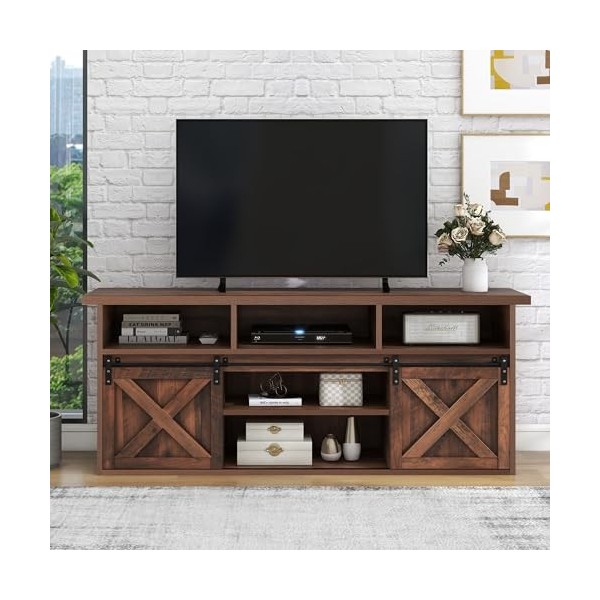 okwish Meuble de Salon, Meuble TV Gris-Marron de 1,5 mètre sur Mesure avec 2 Portes coulissantes, 9 rangements Dont 2 tiroirs