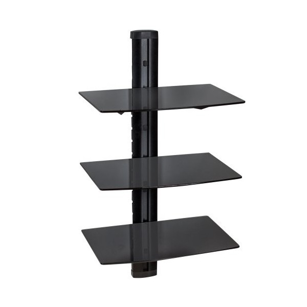 TecTake Etagère murale en verre pour lecteurs DVD Blu-Ray Console de jeu PS3 PS4 Xbox one 360 et décodeur 3 étagères Noir/Ar
