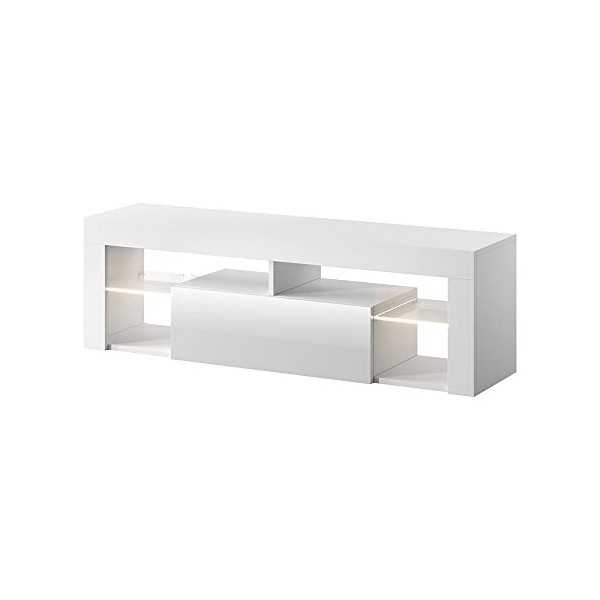 Selsey Hugo - Meuble TV/Meuble de Salon Blanc Mat/Blanc Brillant, 140 cm, avec LED 