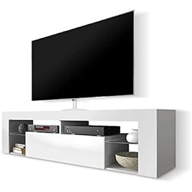 Selsey Hugo - Meuble TV/Meuble de Salon Blanc Mat/Blanc Brillant, 140 cm, avec LED 