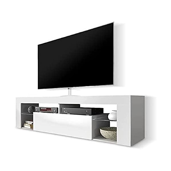 Selsey Hugo - Meuble TV/Meuble de Salon Blanc Mat/Blanc Brillant, 140 cm, avec LED 