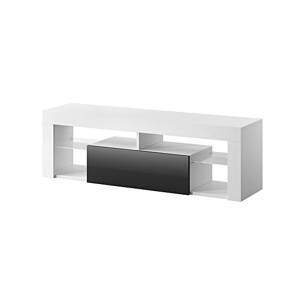 Selsey Hugo - Meuble TV/Meuble de Salon Blanc Mat/Blanc Brillant, 140 cm, avec LED 