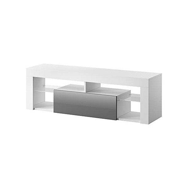 Selsey Hugo - Meuble TV/Meuble de Salon Blanc Mat/Blanc Brillant, 140 cm, avec LED 