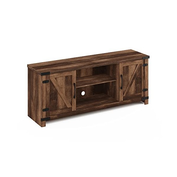 Furinno Jensen Farmhouse Meuble Porte de Grange pour TV jusquà 70", Bois dingénierie, Marron Rustique, 39,6 D x 148,21 W
