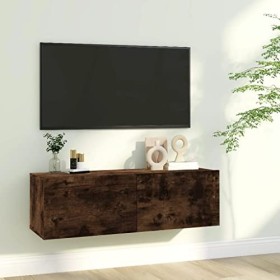 FIRBNUS Meuble TV Mural Chêne Fumé 100x30x30 cm Bois dingénierie Meuble HiFi Design Elégant Meuble de Télévision Grand Espac