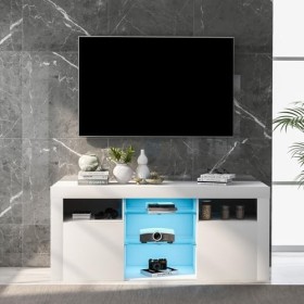 AMDXD Meuble TV LED, table TV avec 2 armoires avec portes et 5 étagères ouvertes, éclairage LED 16 couleurs, meuble TV pour t