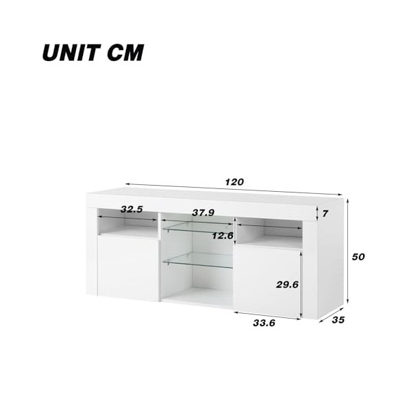 AMDXD Meuble TV LED, table TV avec 2 armoires avec portes et 5 étagères ouvertes, éclairage LED 16 couleurs, meuble TV pour t