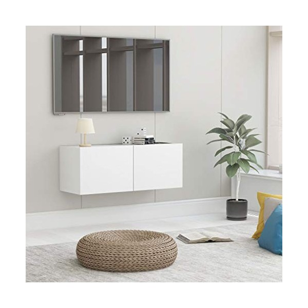 FIRBNUS Meuble TV Mural Chêne Fumé 100x30x30 cm Bois dingénierie Meuble HiFi Design Elégant Meuble de Télévision Grand Espac