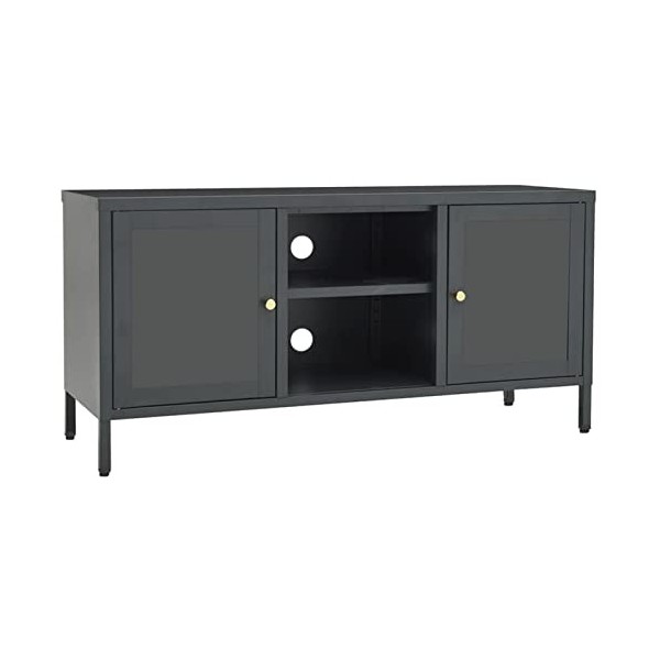 Tidyard Meuble TV Anthracite 105x35x52 cm Acier et Verre,Meuble TV,Meuble de Salon,pour Salon,Bureau,Divertissement