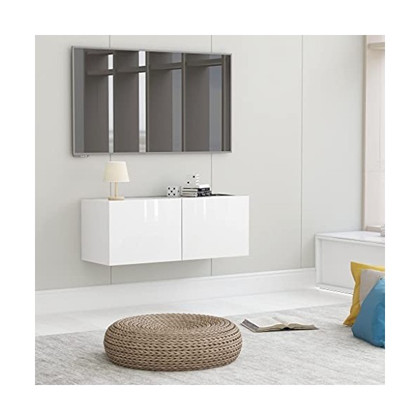 FIRBNUS Meuble TV Mural Chêne Fumé 100x30x30 cm Bois dingénierie Meuble HiFi Design Elégant Meuble de Télévision Grand Espac