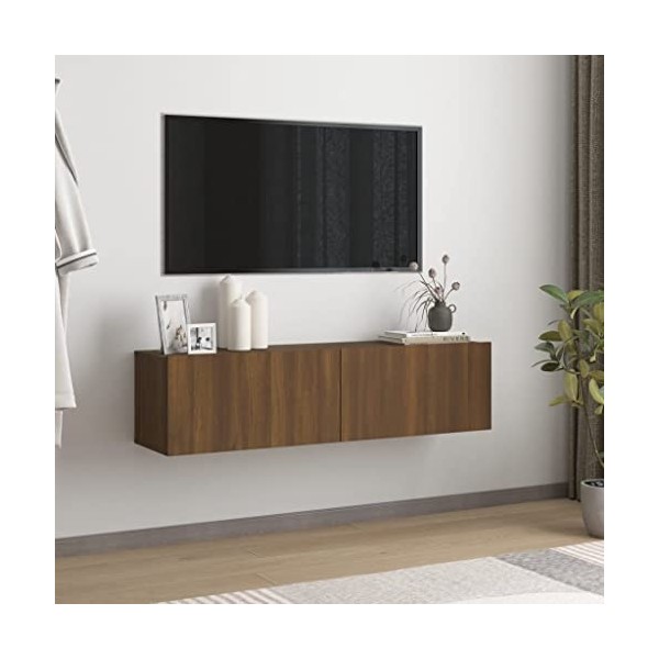 FIRBNUS Meuble TV Mural Chêne Fumé 100x30x30 cm Bois dingénierie Meuble HiFi Design Elégant Meuble de Télévision Grand Espac