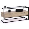 IDMarket - Meuble TV Solano 2 tiroirs Plateau en Verre et Pied métal Design Industriel 113 cm