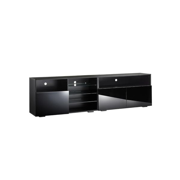 MMT Furniture Designs Ltd Meuble TV moderne avec étagère pour barre de son, rangement ouvert, lumières LED, 200 cm de long, c