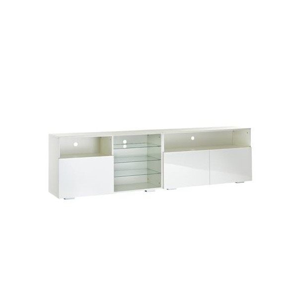 MMT Furniture Designs Ltd Meuble TV moderne avec étagère pour barre de son, rangement ouvert, lumières LED, 200 cm de long, c
